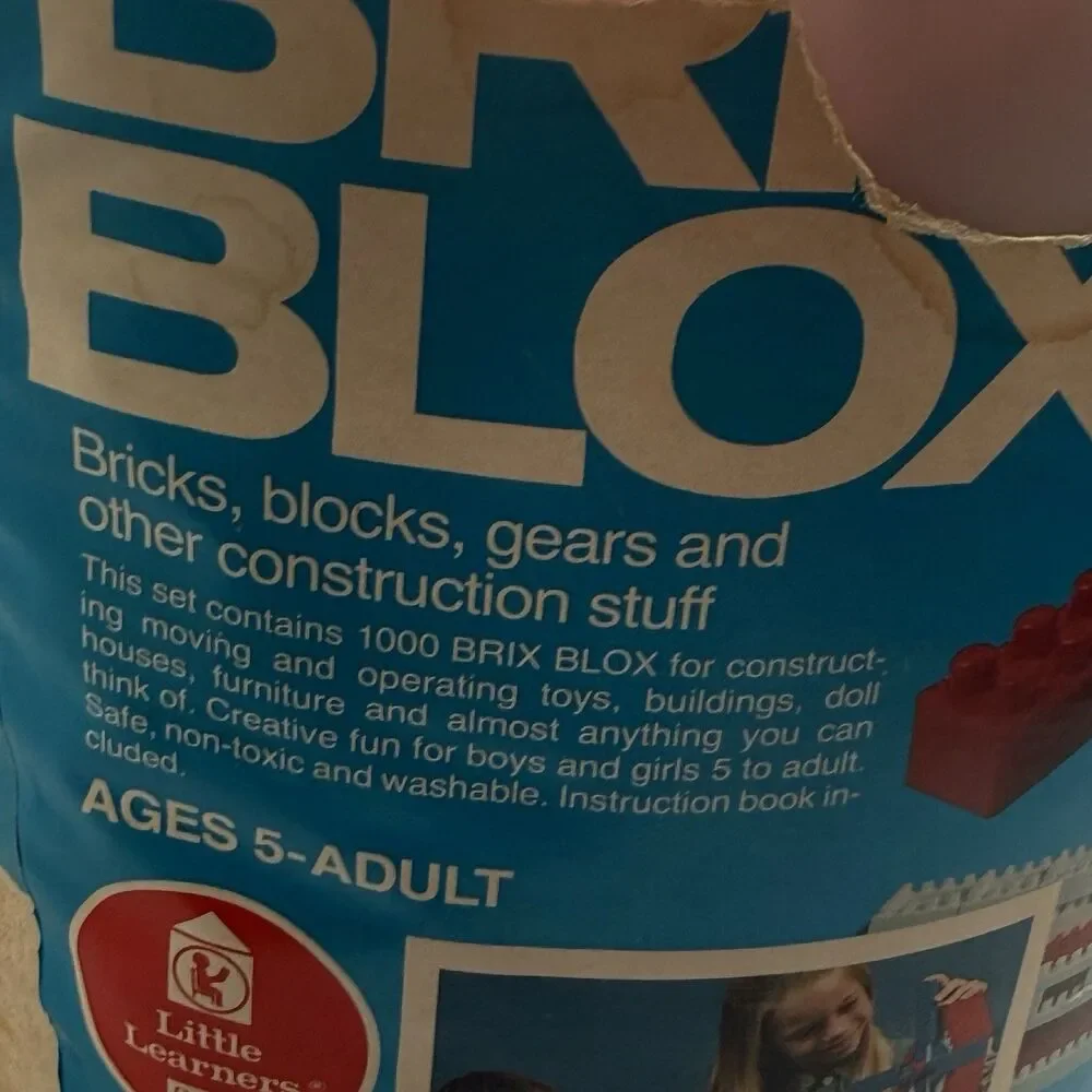 Sears BRIX BLOX 1000pc Bucket Bricks Gears Red White Blue Vintage 5 Lbs EUC